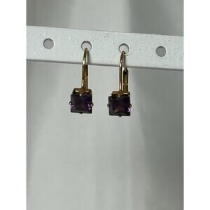 Lovely Gold Tone Lever Back Amethyst Color Crystal Earrings